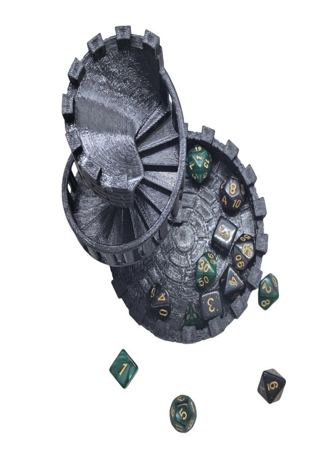 XJPONGC Dice Spiral Staircase Castle Dice Tower Dungeons and Dragons RPG Tabletop Roleplaying Game Jail D&D (Random 7PCS D20 Dice Set Included) Black - Image 5